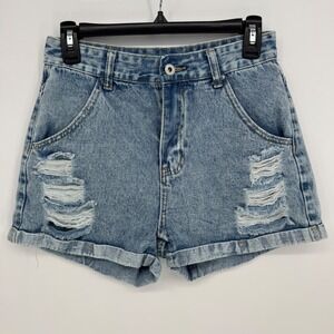 SHEIN Women's Blue Denim Distressed High Waisted Cutoff Shorts Size 4